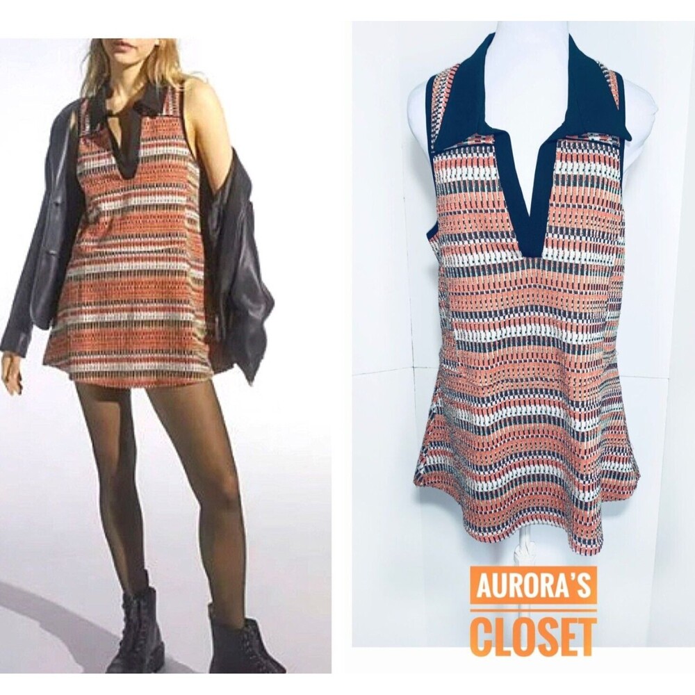 Urban Outfitters M Orange Rookie Polo Mini Dress Mod Stripe Collar Y2K NWT $69